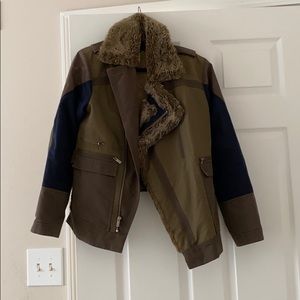 BCBG Maxaria army faux fur coat